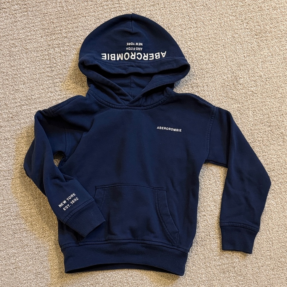 Abercrombie & Fitch Kids Navy Pullover Hoodie with White Logo